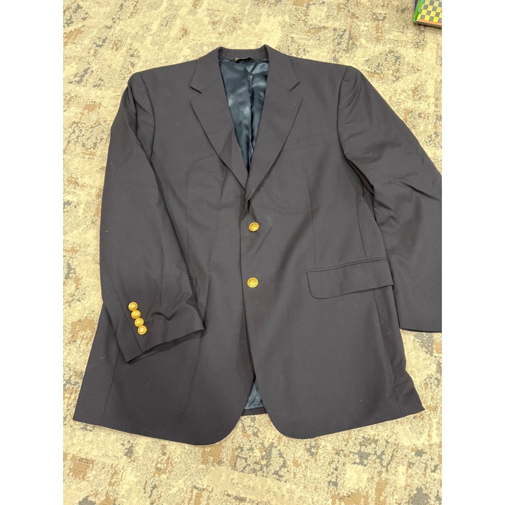 Jos A Bank Mens Navy Blue 100% Wool Two Button Blazer Sport Coat 42R Gold Button